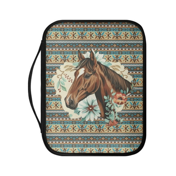 FKELYI American Tribal Floral Horse Print Faux Leather Bible Cover for Women Men Church Bible Bag with Zipper Pocket Scripture Protector Book Organzier Holder for Prayer