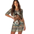 thumbnail image 1 of FKELYI American Tribal Floral Horse Print Women Cover Ups Round Neck Swimsuit Cover-Up Breathable Half-Sleeve Beachwear for Femals Summer Vacation Beach Dress, 2XL, 1 of 6
