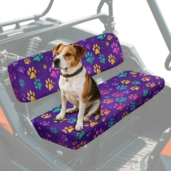 FKELYI Anti-Dust Mule Bench Seat Cover Backrest Cover UTV ATV Accessories Colorful Dog Paw Print Waterproof Powersports Seats Covers UTV Interior Decor