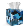 thumbnail image 1 of FKELYI Art Blue Geometric Print Tissue Box Cover Snap Button Design Tissue Box Holder Facial Paper Organizer Holder PU Leather Home Bathroom Office Decor, 1 of 7