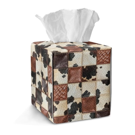 FKELYI Art Brown Cow Print Squared Tissue Box Cover Tissue Holder Organizer Snap Button Design Facial Paper Holder Cover Faux Leather Home Office Decor