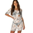 thumbnail image 1 of FKELYI Art Leaf Stone Print Women's Beach Cover Up Half Sleeve Swimsuit Cover-Up Breathable Cover Ups Beachwear Dress with Roun Neck for Lady Summer Vacation Outfits, M, 1 of 6