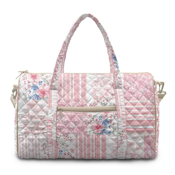 FKELYI Art Pink Flower Print Quilted Travel Duffel Bag Weekender Overnight Bag for Women Men Lightweight Luggage Bags Women Hospital Bag for Labor & Delivery