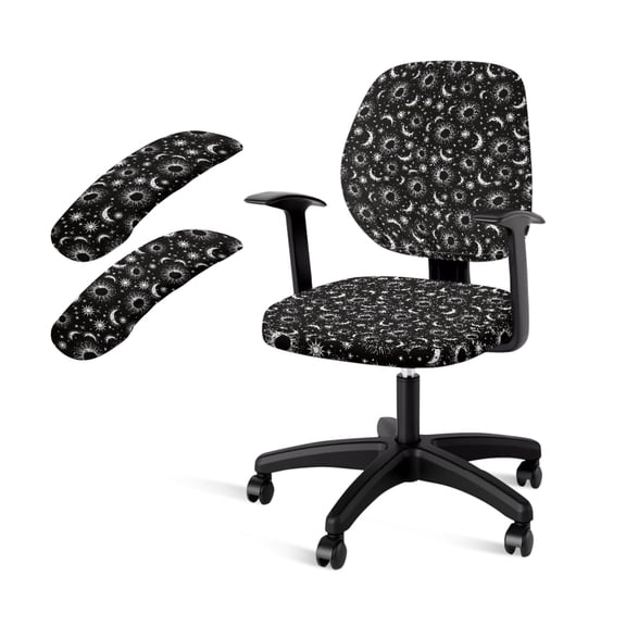 FKELYI Asterism Moon Star Print Office Chair Covers with 2 Pcs Armrest Covers Swivel Boss Chair Slipcovers for Home Decor Removable Breathable Armchair Protector