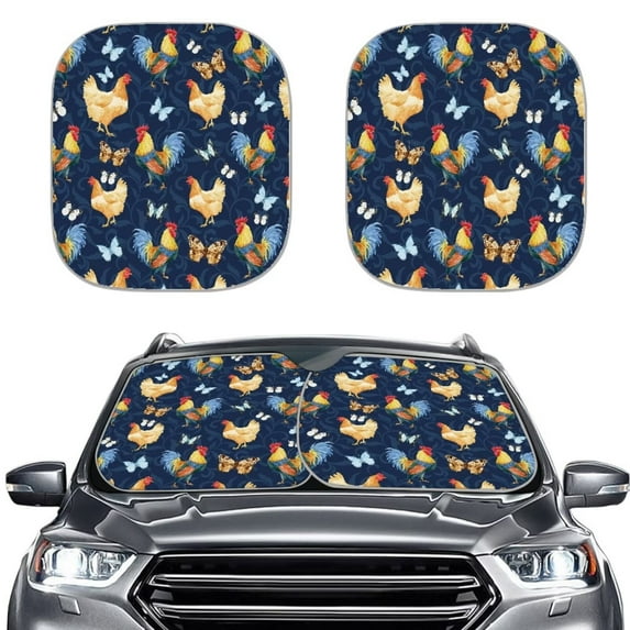 FKELYI Auto Car Sun Shade Windshield Accessories Easy to Install Butterfly Chicken Car Sun Blind 2 Packs Portable Windshield Visor Blocks Max UV Rays