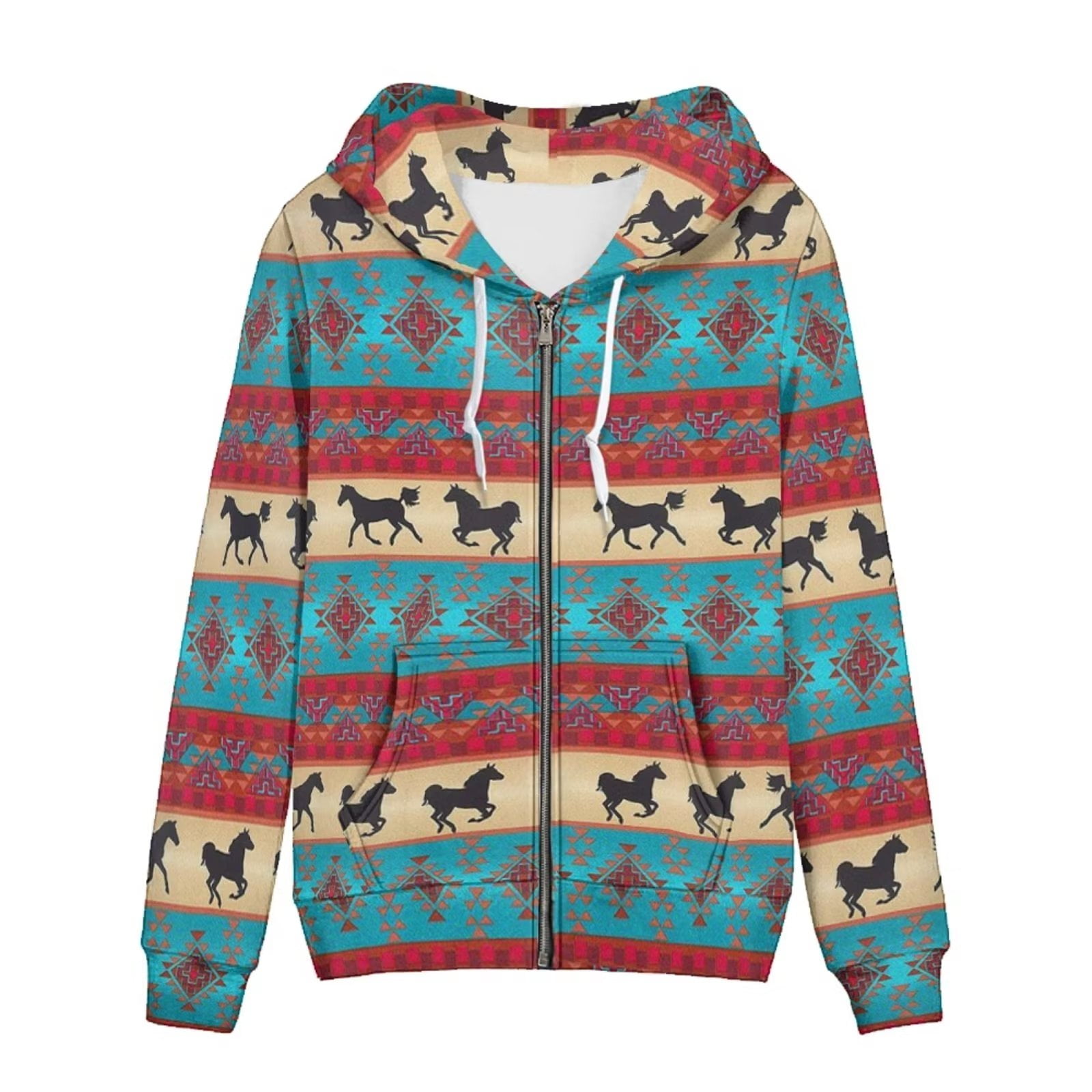 Striped aztec geometric multicolor zipper sweatshirt Clearance