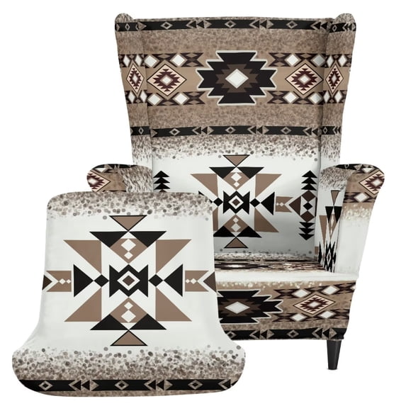 FKELYI Aztec Tribal Geometric Print Wingback Armchair Slipcover 2-Piece Sofa Cover with Elastic Bottom Non-Slip Anti-Dust Furniture Protector Cover for Living Room Home