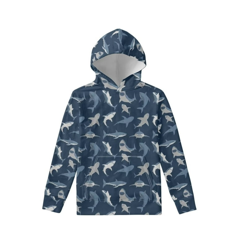 FKELYI Baby Shark Print Cute Hoodies Boys Size 14 16 Years Stretchy Home Long Sleeve Hooded Pullover Lightweight Round Neck Sweatshirt for Youth