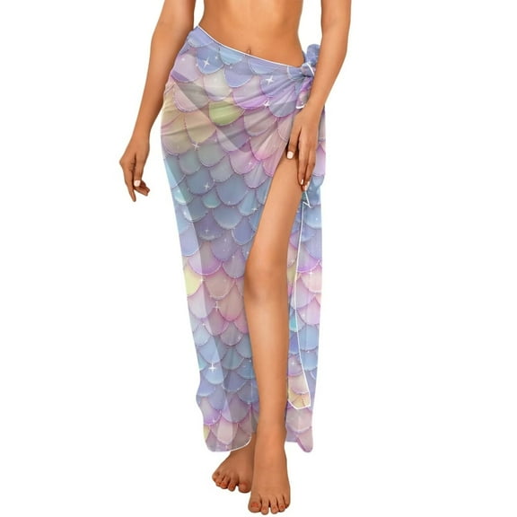 FKELYI Beach Sarong Women's Swimsuit Wrap Cover Up Long Coverups for Lady Summer Beach Wraps Colorful Gradient Fish Scale Print Breathable Swimwear Pareo for Vacation Party