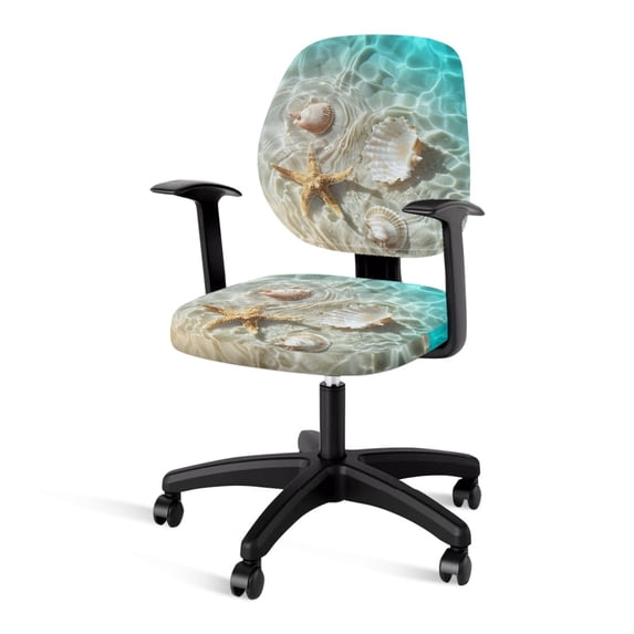 FKELYI Beach Starfish Shell Print Office Chair Slipcover Stretchable Computer Chair Protective Cover Desk Chair Cover Elastic Fabric Chair Cover for Decoration, Pack of 2
