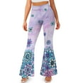 thumbnail image 1 of FKELYI Bell Bottom Yoga Pants for Women Flare Leggings Bohemian Flower Purple Print Wide Leg Pants Split Front Boot Cut Yoga Leggings High-Waist Sweatpants for Workout Running, M, 1 of 7