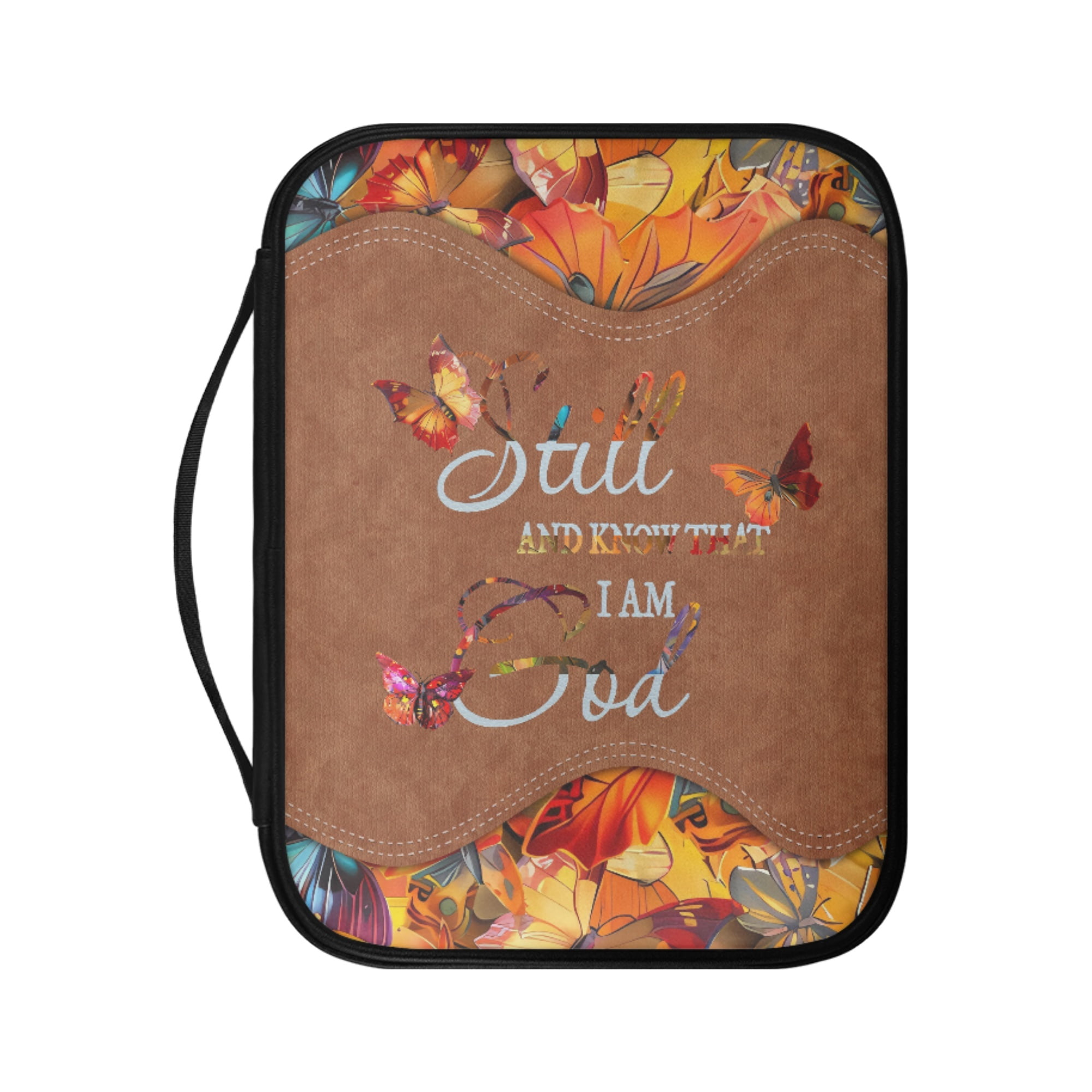 FKELYI Bible Cover with Handle Brown Floral Butterfly Print Faux ...