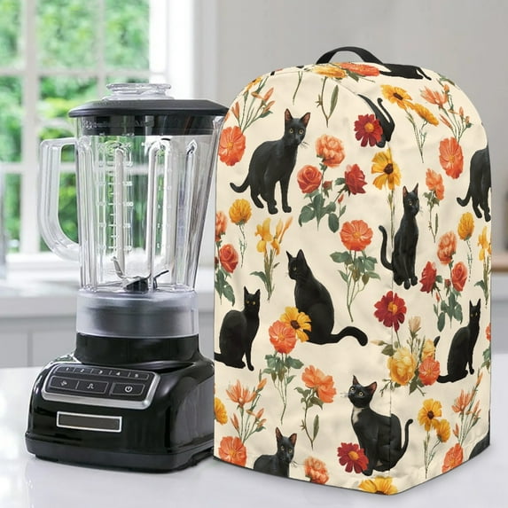 FKELYI Black Cat Flower Print Blender Dustproof Cover Water Resistant Food Processors Dust Cover Stand Mixer Appliance Protector Covers with Handle for Coffee Maker