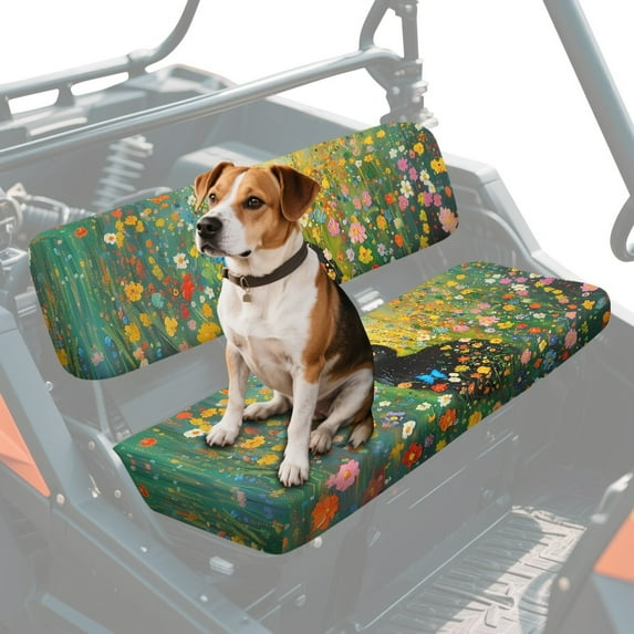 FKELYI Black Cat Hippie Flower Print UTV Seat Covers Compatible with Polaris Ranger XP 1000 Dustproof ATV Bench Cover Washable Backrest Protector UTV Interior Decor