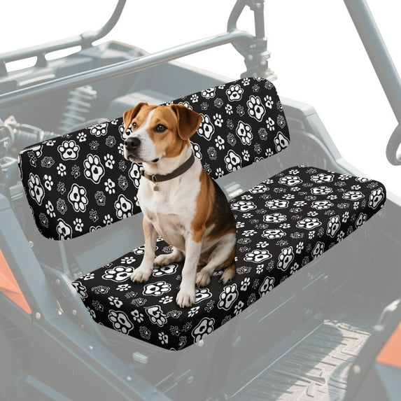 FKELYI Black Dog Cat Paw Print Mule Bench Seat Cover 2 Pcs Set Dustproof UTV Seat Cover Compatible with Kawasaki Mule 600/610 Anti-Scratch Seats Protector Decor
