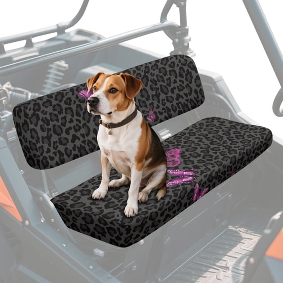 FKELYI Black Leopard Purple Butterfly Print Anti-Dust Mule Bench Seat Cover Backrest Cover UTV ATV Accessories Waterproof Powersports Seats Covers UTV Interior Decor