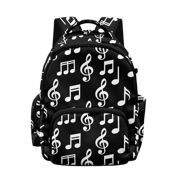 FKELYI Black Musical Note Print Kids Backpack Lightweight School Bookbag for Boys Girls Elementary Casual Daypack with Side Pockets for Primary School Backpacks Travel Bag