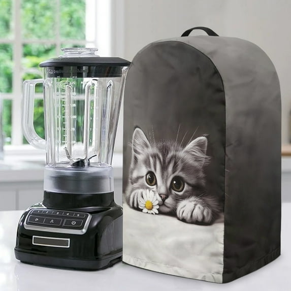 FKELYI Blender Dust Cover with Handle Grey Daisy Floral Cat Print Anti Splash Water Resistant Blender Mixer Protector Covers for Kitchen Appliance Dustproof Cover