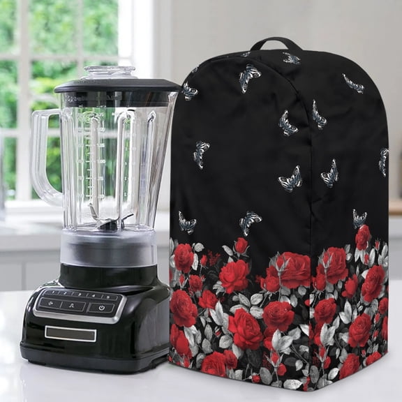 FKELYI Blender Dust Cover Water Resistant Blender Dustproof Cover with Handle Vintage Red Rose Butterfly Print Food Processors Protector for Kitchen Appliance
