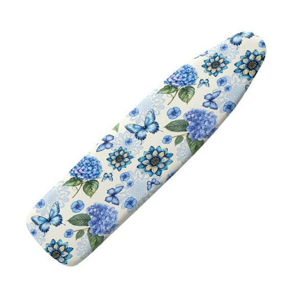 FKELYI Blue Butterfly Hydrangea Flower Print Heat Ressistant Ironing Board Covers with Hook and Loop Fastener Straps Iron Accessories Iron Padding Cover for Home Clothing Shop Using, S