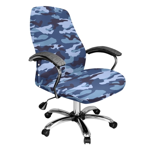 FKELYI Blue Camo Print Office Chair Cover Stretchable Removable Computer Chair Back Covers Anti-Dust High Back Office Desk Chair Slipcovers for Office Home, Large