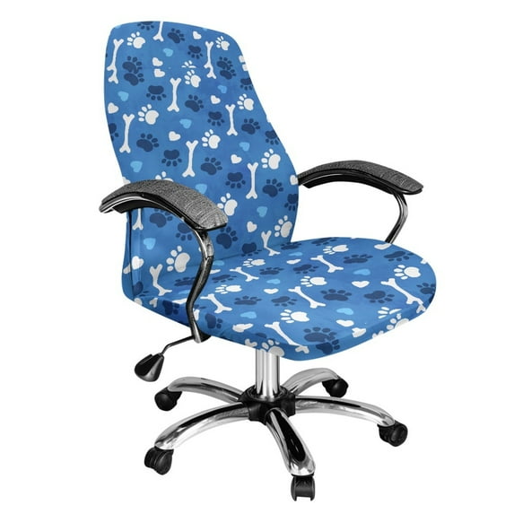 FKELYI Blue Dog Paw Love Print Office Chair Cover for Home Stretchable Computer Chair Covers Removable Rotating Chair Slipcover for Swivel Boss Chair Office Decoration, Large