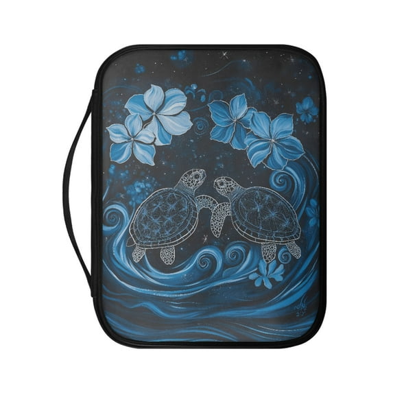 FKELYI Blue Floral Sea Turtle Print Bible Cover with Handle Faux Leather Bible Case Book Cover with Zipper Pocket for Prayer Study Christian Bag Book Organzoer Holder