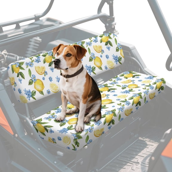 FKELYI Blue Flower Lemon Print UTV Seat Cover Waterproof Powersports Seats Covers Anti-Dust Mule Bench Seat Cover Compatible with Mule SX 2017-2023 Interior Decor