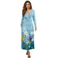 thumbnail image 1 of FKELYI Blue Flower Oil Painting Print Long Sleeve Maxi Dress for Women V-Neck Flowy A-Line Dresses with Side Pockets Soft Casual Dress for Party Wedding, S, 1 of 6