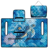 FKELYI Blue Flower Sea Turtle Print Golf Cart Accessories Portable Golf Cart Seat Cover Cushion Protector Foldable Carts Cushion Towel Blanket for EZGO Yamaha Carts