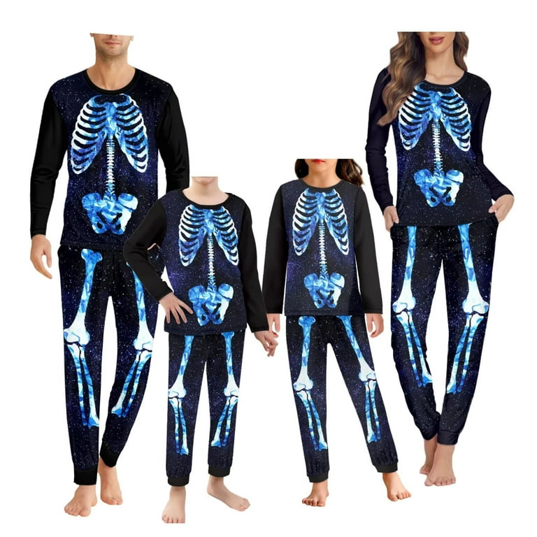 FKELYI Blue Galaxy Pajamas for Ladies Durable Halloween Skull Women Pjs Set  of 2 Size L Stretchy Party Long Sleeve Sleepwear Trendy