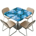 thumbnail image 1 of FKELYI Blue Gold Marble Texture Print Tablecloth Square Fitted Table Cloths Dustproof Outdoor Folding Table Cover with Elastic Edge for Kitchen Decoration, 34x34 inch, 1 of 6