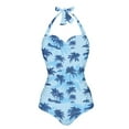 thumbnail image 1 of FKELYI Blue Palm Tree Print One Piece Swimsuit Women's V Neck Swimwear with Soft Pads Tummy Control Bathing Suit Summer Beachwear for Lady Swimming Surfing, S, 1 of 6
