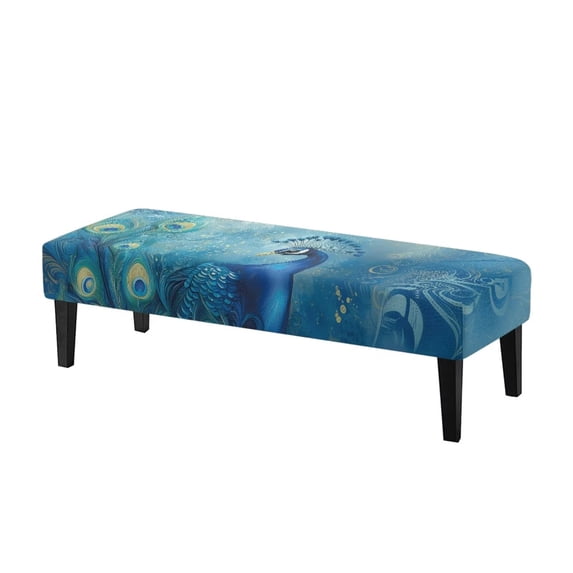 FKELYI Blue Peacock Print Dining Bench Cover Anti-Dust Bench Slipcover Stretch Fabric Furniture Protector Cover with Elastic Band for Living Room Bedroom