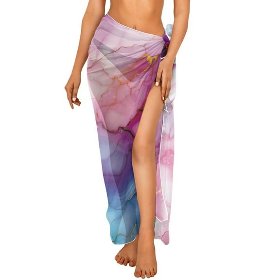 FKELYI Blue Pink Marble Texture Print Sarong Cover Up for Women Beach Sarongs Bikini Wraps Soft Swimwear Pareo Beachwear Skirt Semi-Sheer Swimsuit Cover-Up for Summer Vacation