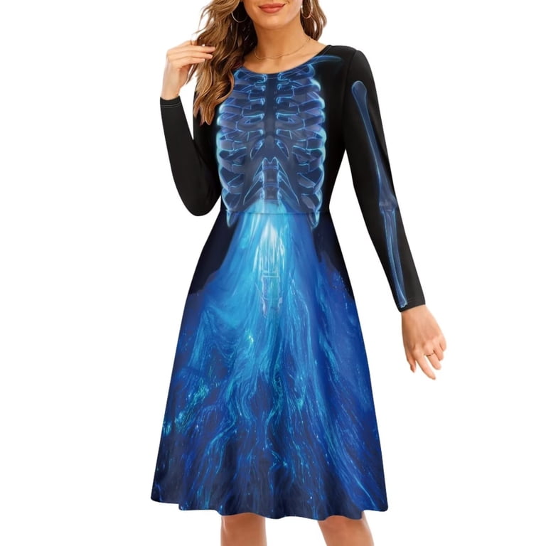 blue skull dress Blue Skull Print Hanayome Bowknot Pearl Chain Multi-Layer Ruffled Gothic Lolita JSK Tiered Dress