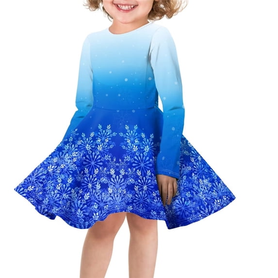FKELYI Blue Snowflake Long Sleeve Dress Christmas Gift Lightweight Christmas Dresses for Girls Casual Midi Length Dress Size 15-16 Years Old