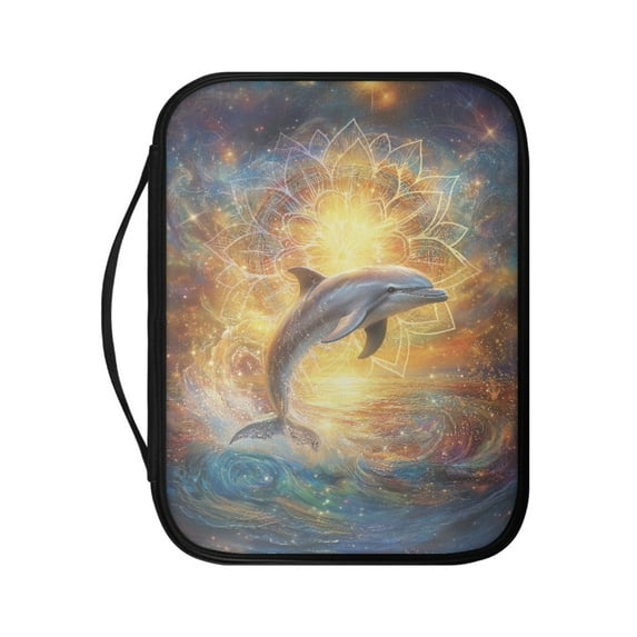 FKELYI Bohemian Floral Dolphin Print Bible Cover for Women Men Faux Leather Bible Carrier Book Carrying Case Church Bible Bag Scripture Protector for Prayer Study