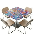 thumbnail image 1 of FKELYI Bohemian Flower Print Anti-Dust Tablecloth Square Fitted Table Cloths Washable Outdoor Folding Table Cover with Elastic Edge for Kitchen Decoration, 36x36 inch, 1 of 6