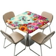 thumbnail image 1 of FKELYI Bohemian Lotus Floral Hummingbird Print Waterproof Tablecloth Square Fitted Table Cover Stretch Fabric Polyester Card Table Protector Covers Indoor Outdoor Decor, 34x34 inch, 1 of 6