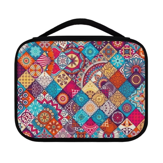 FKELYI Boho Mandala Bible Bag with Handle Portable Buffalo Grid Zipper Pocket Bible Cover Polyester Carrying Book Case for Women