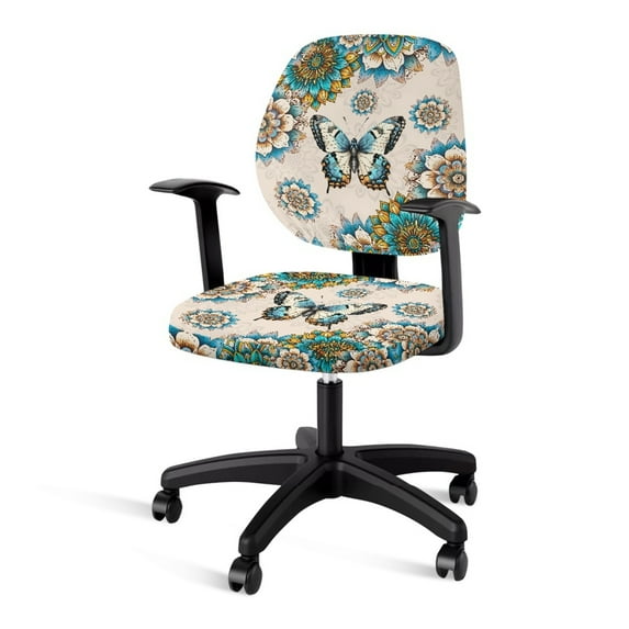 FKELYI Boho Mandala Butterfly Print Office Chair Slipcover 2 Piece Stretchable Desk Chair Cover Removable Computer Chair Protective Cover Dining Chair Cover, Washable Fabric