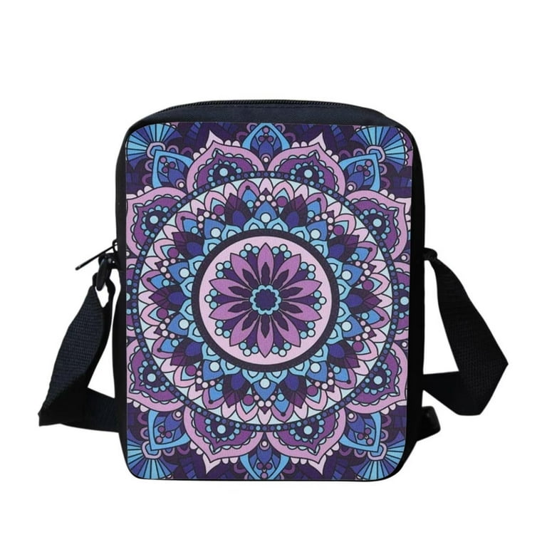 FKELYI Boho Mandala Floral Purple Satchel Handbags for Women and  Lady,Passport,Cosmetics Purse Organizer Bags for Camping and Working 