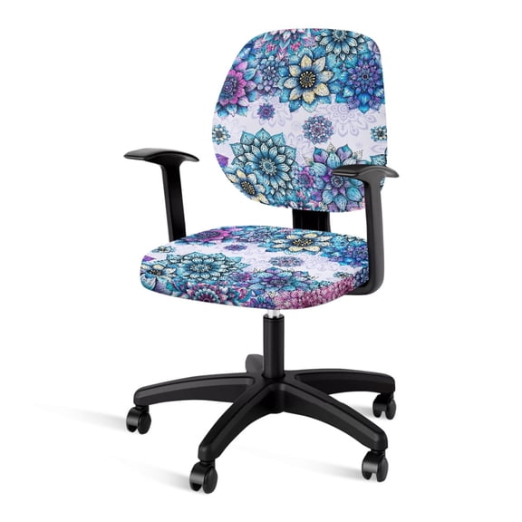 FKELYI Boho Mandala Flower Purple Print Office Chair Slipcover 2 Piece Desk Chair Cover Removable Computer Chair Protective Cover Rotating Swivel Chair Slipcover for Office Worker