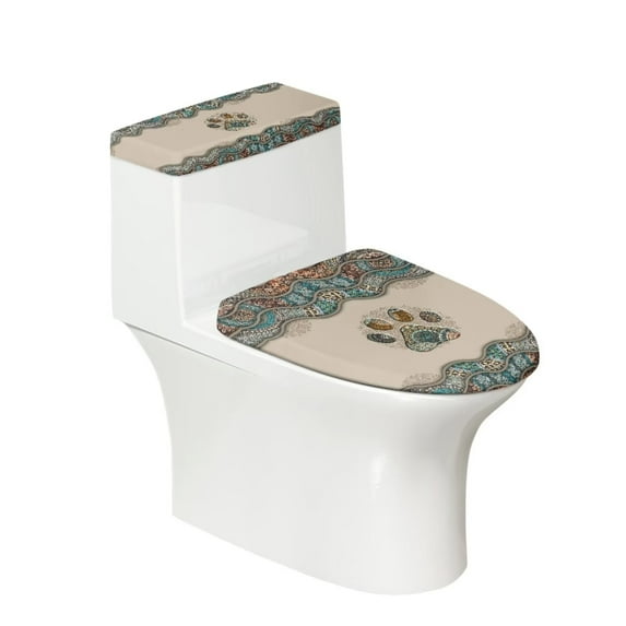FKELYI Boho Mandala Paw Toilet Tank Cover Dustproof Toilet Lid Cover Elongated Wear-Resistant Toilet Seat and Tank Lid Covers for Bathroom Set of 2