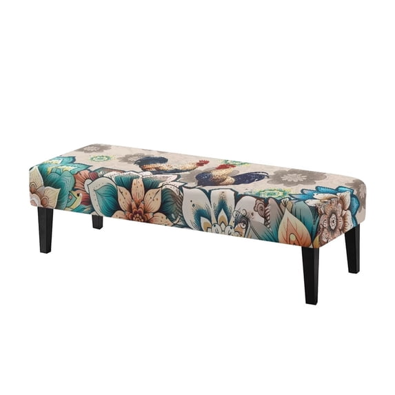 FKELYI Boho Mandala Rooster Print Dining Bench Cover Breathable Anti-Dust Bench Seat Cushion Covers Furniture Protector Slipcover for Bedroom Living Room