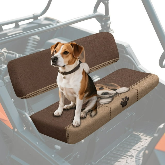 FKELYI Brown Beagle Dog Paw Print UTV Seat Covers Compatible with Polaris Ranger XP 1000 Dustproof ATV Bench Cover Soft Backrest Protector Washable UTV Interior Decor