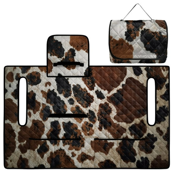 FKELYI Brown Cow Print Golf Cart Seat Cover for EZGO Yamaha Club Cars Foldable Design Golf Cart Seat Towel Blanket with Pockets for Storage, Quilted Padding