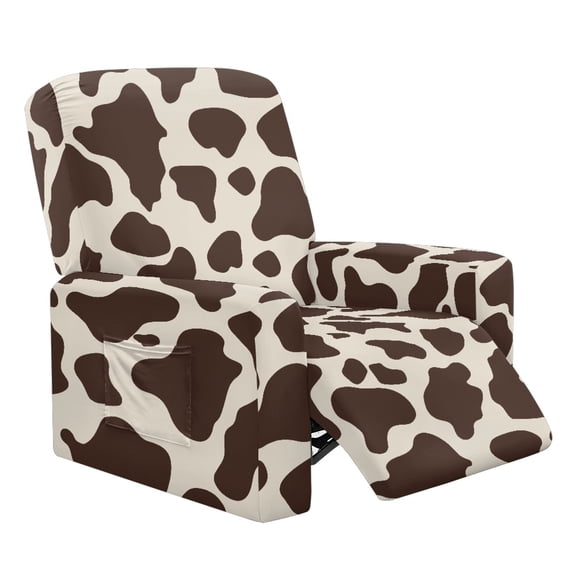 FKELYI Brown Cow Print Recliner Slipcover 4 Pcs Reclining Chair Covers for Lazy Boy Chair Protector Elastic Furniture Decor Covers for Living Room Bedroom