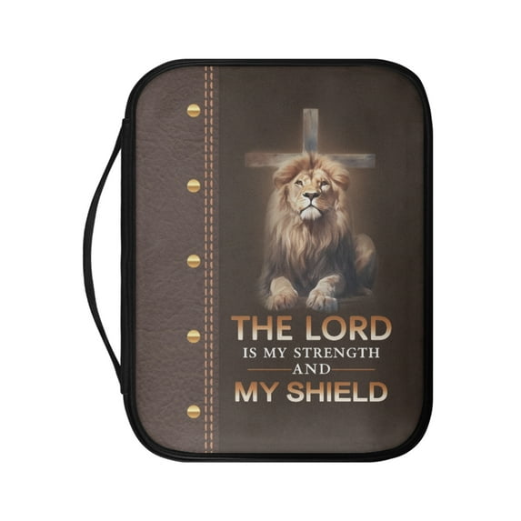 FKELYI Brown Lion Cross Print Bible Cover PU Leather Church Bible Bag Zippered Book Carrier Bags Portable Book Organizer Holder with Top Handle for Women Men Outdoor Study